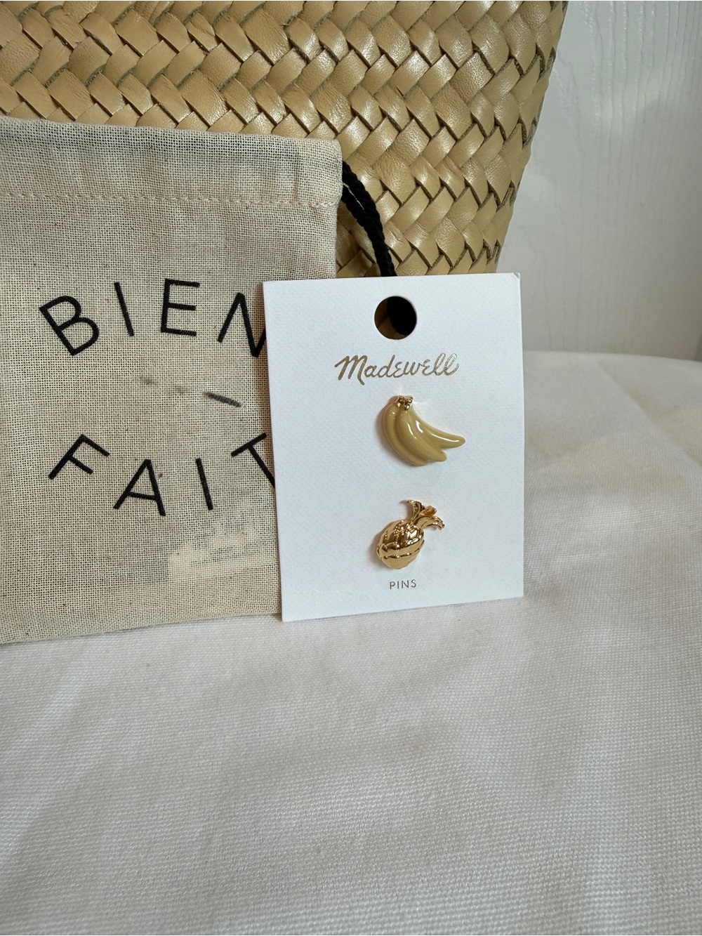 Madewell Woven Mini Leather Tote Bag and Bag Pins - Picture 4 of 8